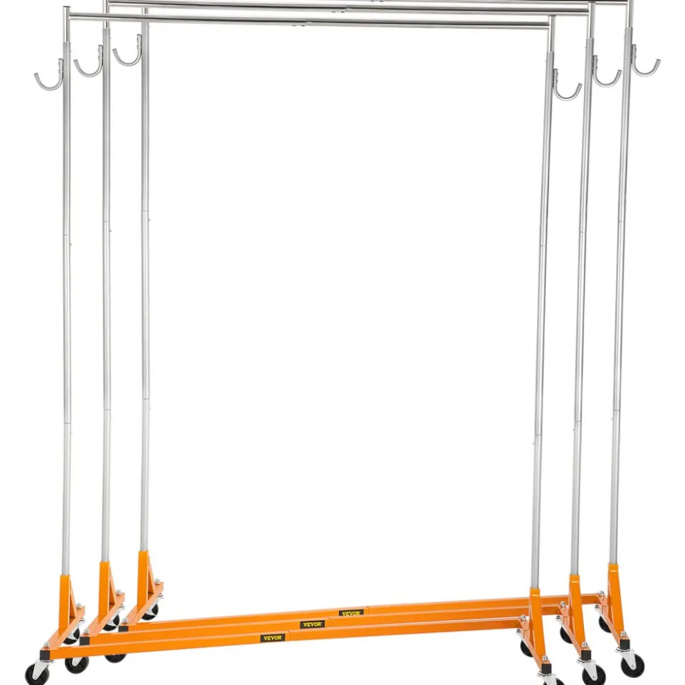 VEVOR Z Rack, Industrial Grade Z Base Garment Rack, Height Adjustable Rolling Z Garment Rack, Sturdy Steel Z Base Clothing Rack with Lockable Casters, for Home Clothing Store Display Orange (3 Sets)