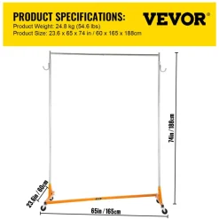 VEVOR Z Rack, Industrial Grade Z Base Garment Rack, Height Adjustable Rolling Z Garment Rack, Sturdy Steel Z Base Clothing Rack with Lockable Casters, for Home Clothing Store Display Orange (3 Sets)