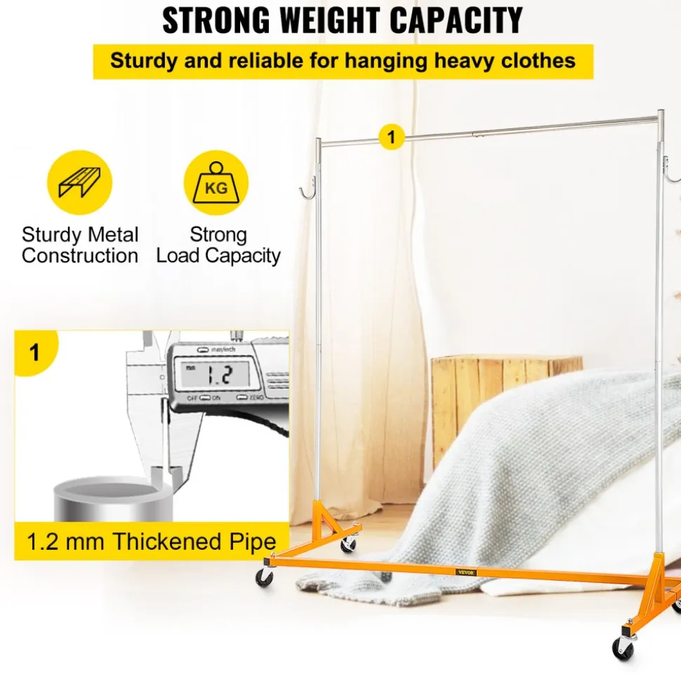 VEVOR Z Rack, Industrial Grade Z Base Garment Rack, Rolling Z Garment Rack, Sturdy Steel Z Base Clothing Rack with Lockable Casters for Home Garment Store Display Commercial Use Oran
