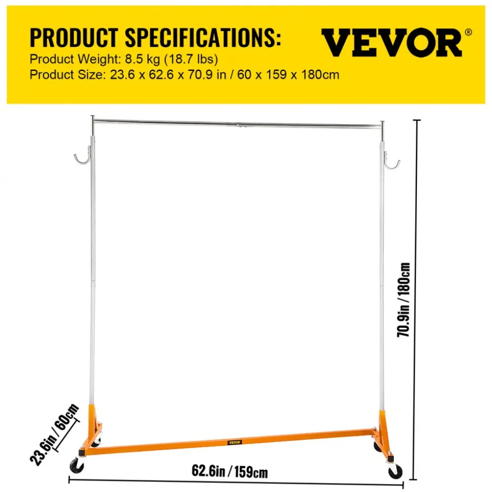 VEVOR Z Rack, Industrial Grade Z Base Garment Rack, Rolling Z Garment Rack, Sturdy Steel Z Base Clothing Rack with Lockable Casters for Home Garment Store Display Commercial Use Oran