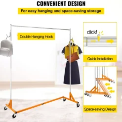 VEVOR Z Rack, Industrial Grade Z Base Garment Rack, Rolling Z Garment Rack, Sturdy Steel Z Base Clothing Rack with Lockable Casters for Home Garment Store Display Commercial Use Oran