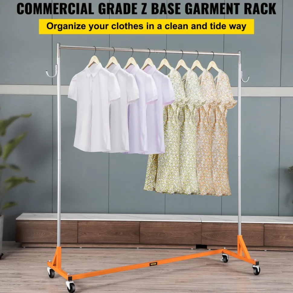 VEVOR Z Rack, Industrial Grade Z Base Garment Rack, Rolling Z Garment Rack, Sturdy Steel Z Base Clothing Rack with Lockable Casters for Home Garment Store Display Commercial Use Oran