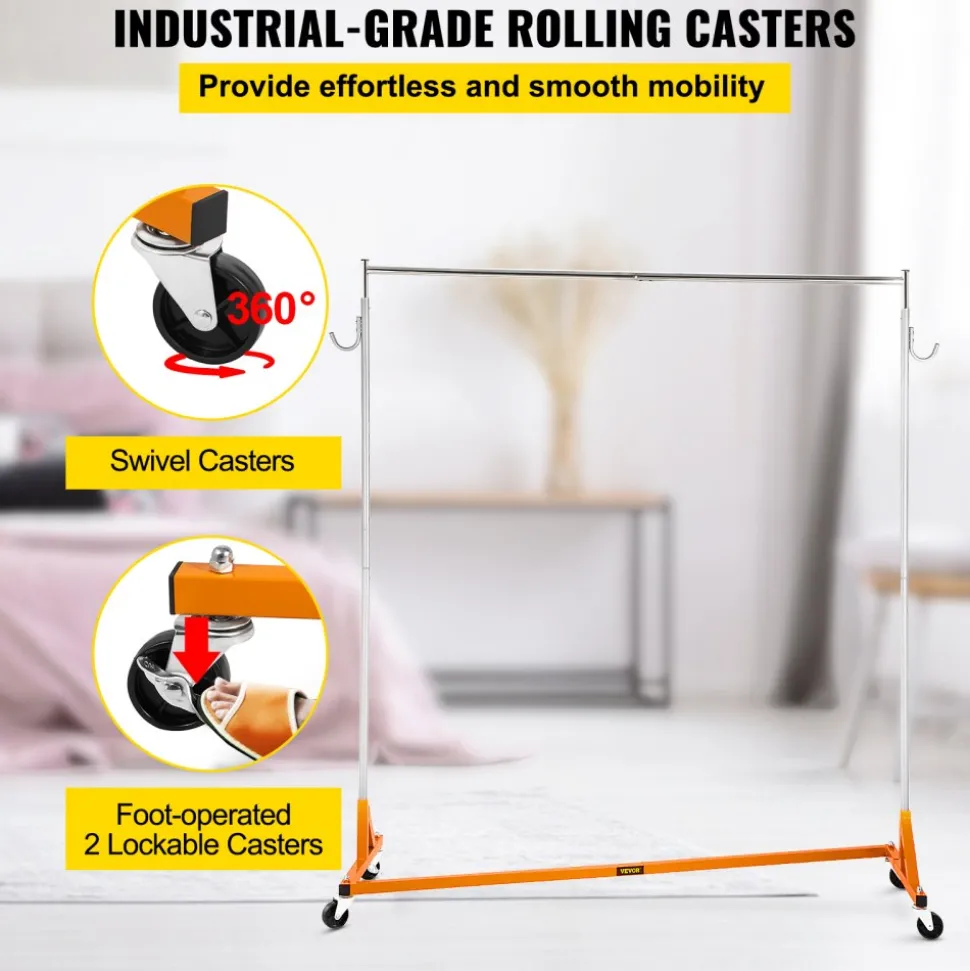 VEVOR Z Rack, Industrial Grade Z Base Garment Rack, Rolling Z Garment Rack, Sturdy Steel Z Base Clothing Rack with Lockable Casters for Home Garment Store Display Commercial Use Oran